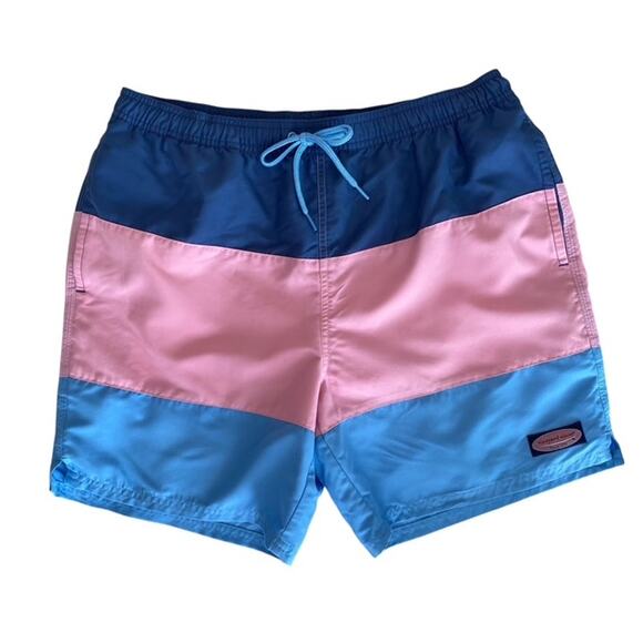 Vineyard Vines Navy, Pink and Blue Swim Trunks - Large - Picture 1 of 5